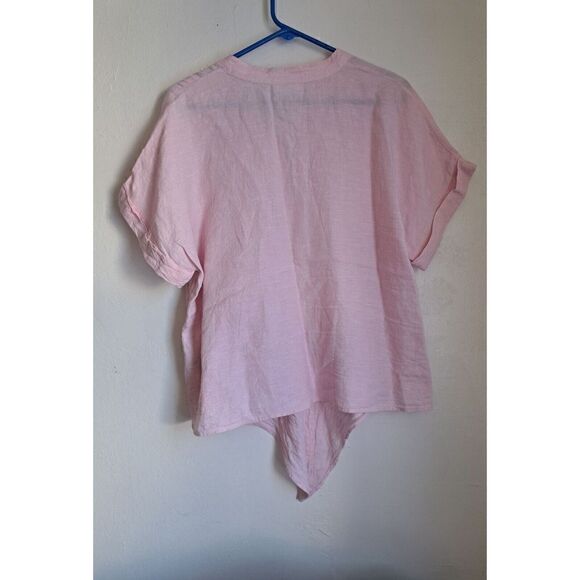 Charter Club Women Large Light Pink TAB SLEEVE 100% linen Shirt Top Shortsleeve - Picture 4 of 8